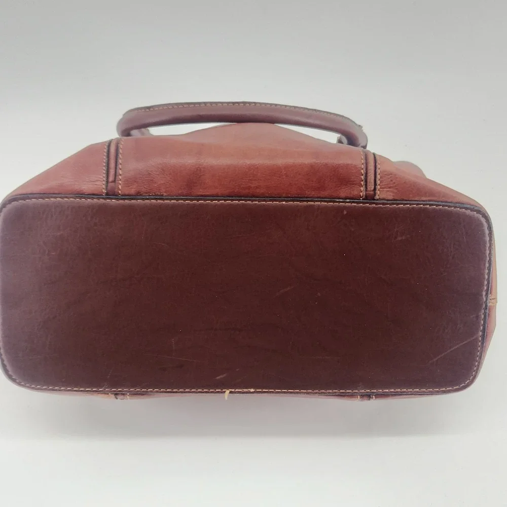 M.C. - Marc Chantal Brown Faux Leather Satchel Purse Triple Compartment Handbag